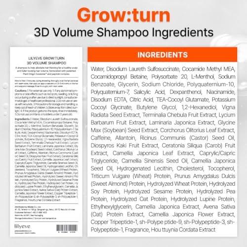 lilyeve GROWTURN 3D Volume Shampoo – Haarwuchs-Shampoo mit Hearthleaf-Exosomen für mehr Dicke und Volumen, koreanische Haarpflege – 480 ml