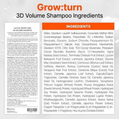 lilyeve GROWTURN 3D Volume Shampoo – Haarwuchs-Shampoo mit Hearthleaf-Exosomen für mehr Dicke und Volumen, koreanische Haarpflege – 480 ml
