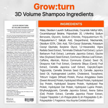 lilyeve GROWTURN 3D Volume Shampoo – Haarwuchs-Shampoo mit Hearthleaf-Exosomen für mehr Dicke und Volumen, koreanische Haarpflege – 480 ml