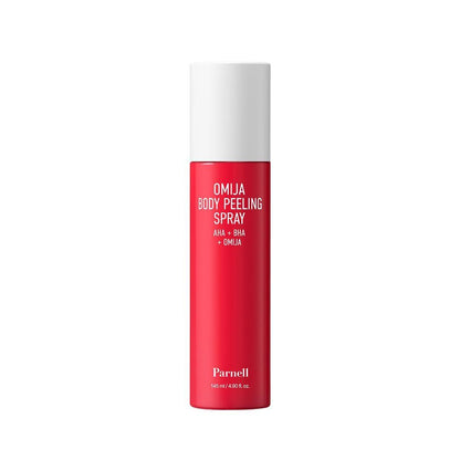 PARNELL AHA Omija Ceramic Body Peeling Spray – chemisches Körperpeeling mit AHA, BHA, PHA gegen Keratosis Pilaris, Erdbeerbeine, dunkle Flecken und abgestorbene Haut – für raue Haut, 4,60 fl.oz