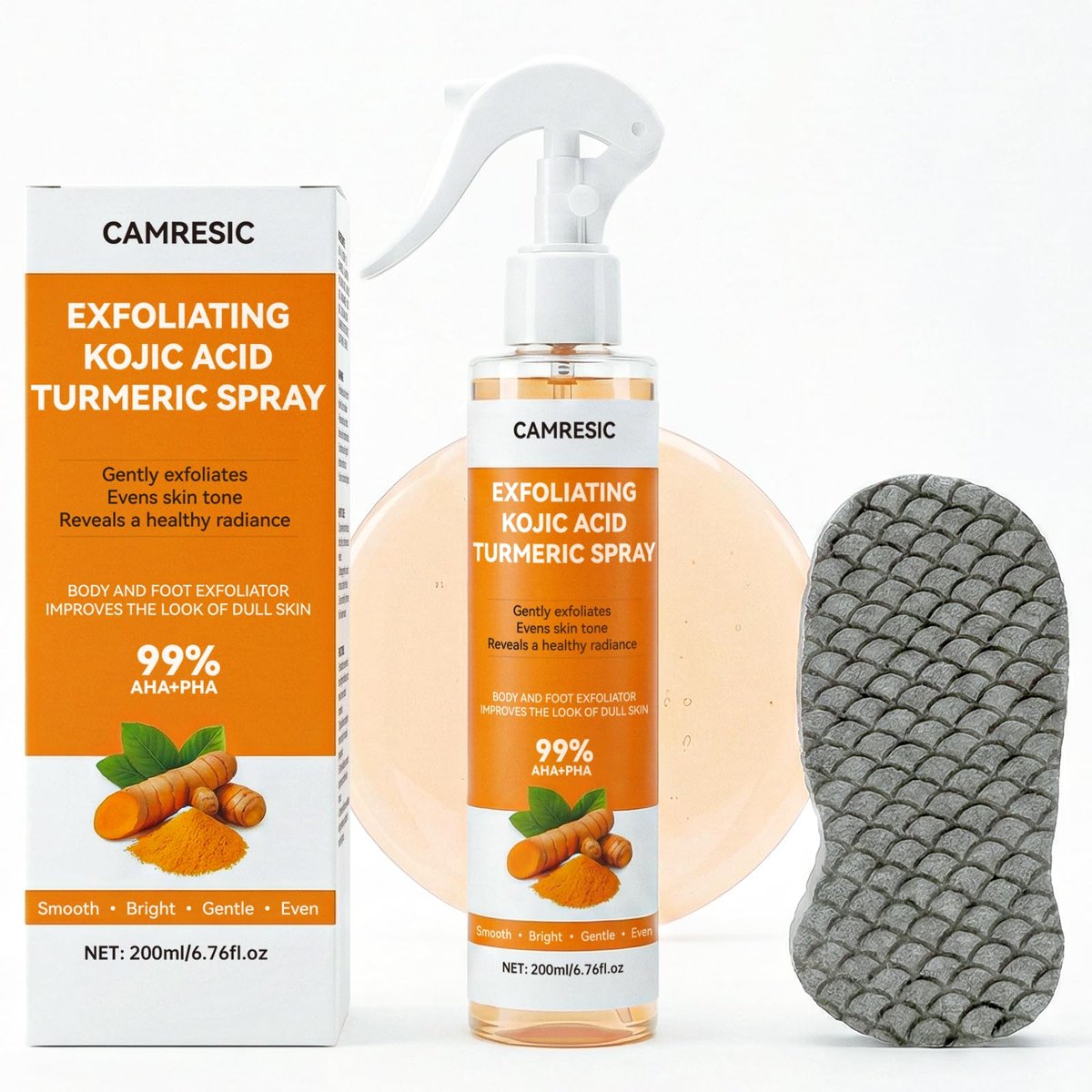 Kojic-Säure & Kurkuma Körperpflege-Spray – Sanftes Peeling & Hautpflege mit weichem Schwamm-Applikator, für alle Hauttypen, 200 ml