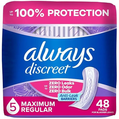 Always Discreet Inkontinenz-Einlagen für Frauen, Maximal Saugfähig, Reguläre Länge, Wochenbett-Einlagen, bis zu 100% Blasenschutz, 48 Stück