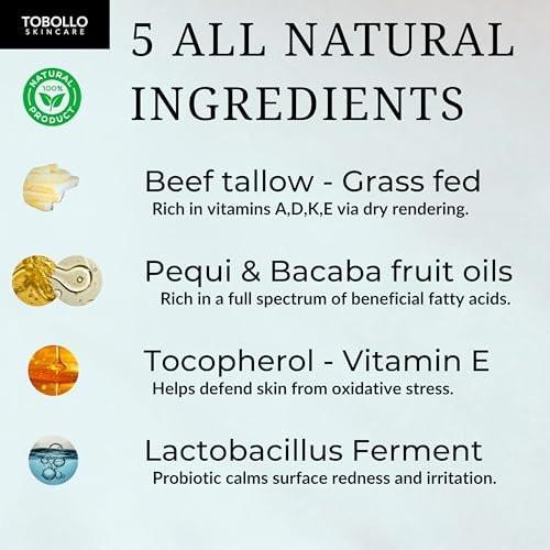 Premium Grass-Fed Rinderfett Feuchtigkeitscreme - Hergestellt in den USA | Natürliche Feuchtigkeitspflege mit dreifacher Wirkung für den Hautschutz | Unparfümiert für empfindliche Haut | 60 ml | Gesicht, Körper, Hände, Problemzonen