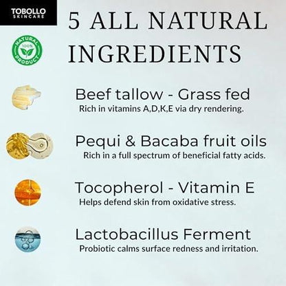 Premium Grass-Fed Rinderfett Feuchtigkeitscreme - Hergestellt in den USA | Natürliche Feuchtigkeitspflege mit dreifacher Wirkung für den Hautschutz | Unparfümiert für empfindliche Haut | 60 ml | Gesicht, Körper, Hände, Problemzonen