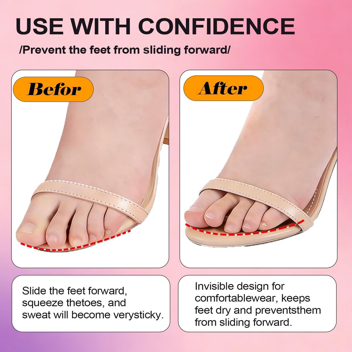 3/4 Unsichtbare High Heel Einlagen für Frauen – Anti-Rutsch-Polster, Stoß- und Schweißabsorbierende Komfort-Schuheinlagen für High Heels, Sandalen & Flats