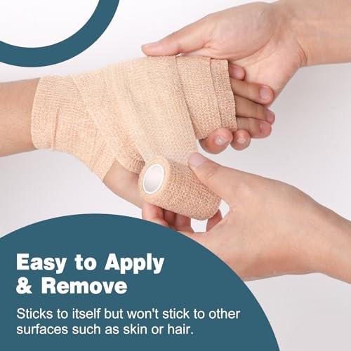 AZEN 20er Pack Selbstklebender elastischer Verband, Hautfarbenes Sporttape, Veterinärwickel, Knöchelbandage 5 cm