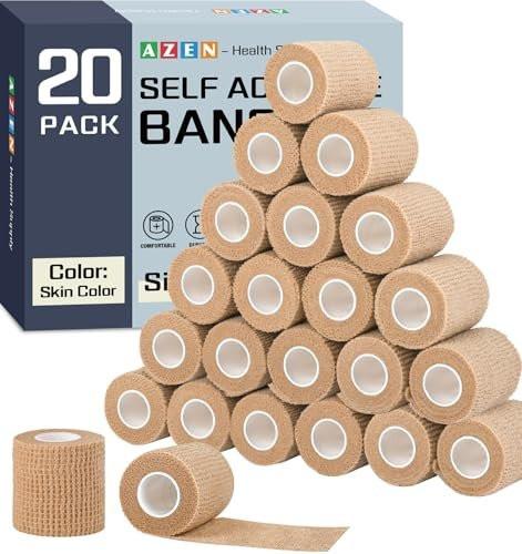 AZEN 20er Pack Selbstklebender elastischer Verband, Hautfarbenes Sporttape, Veterinärwickel, Knöchelbandage 5 cm