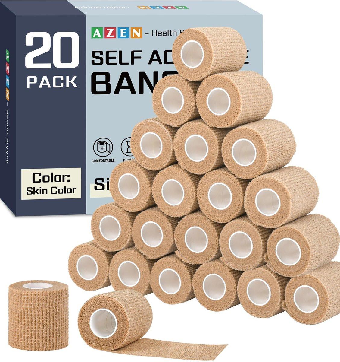 AZEN 20er Pack Selbstklebender elastischer Verband, Hautfarbenes Sporttape, Veterinärwickel, Knöchelbandage 5 cm