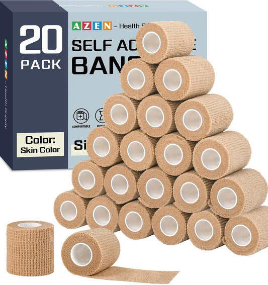 AZEN 20er Pack Selbstklebender elastischer Verband, Hautfarbenes Sporttape, Veterinärwickel, Knöchelbandage 5 cm