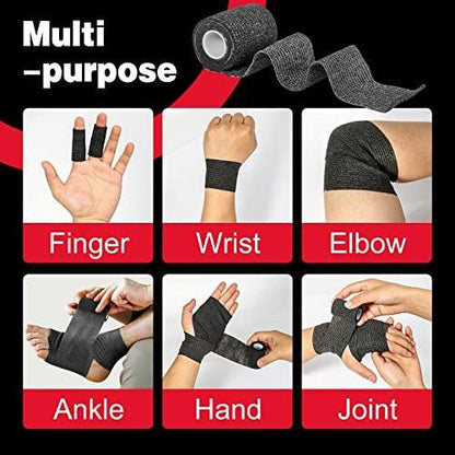 AZEN 20er-Pack Selbstklebende Bandage Wickel Schwarz - Sporttape, Veterinärbandage, Tattoo-Griffband, Knöchelbandage, Kohäsive Bandage