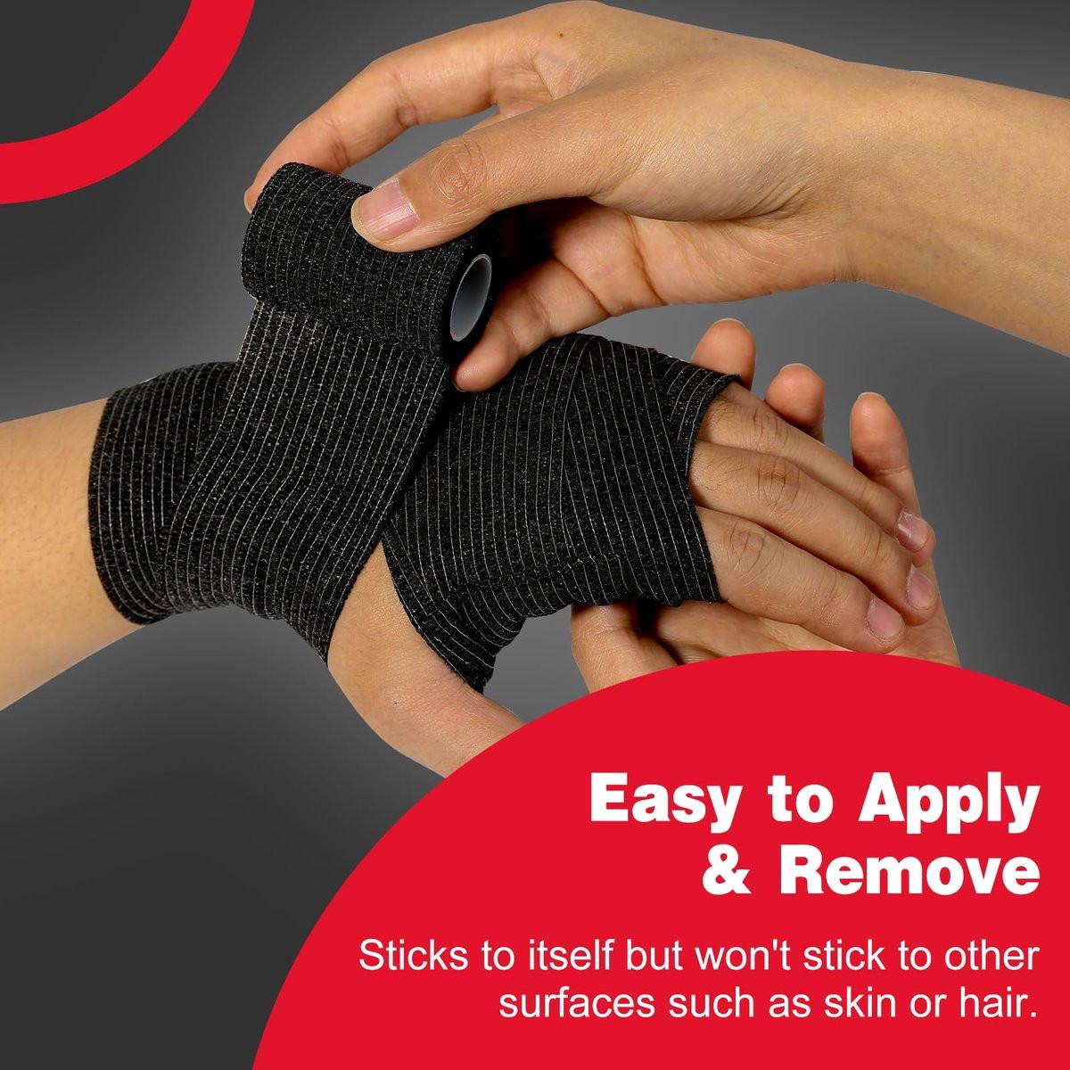 AZEN 20er-Pack Selbstklebende Bandage Wickel Schwarz - Sporttape, Veterinärbandage, Tattoo-Griffband, Knöchelbandage, Kohäsive Bandage