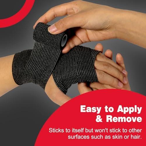 AZEN 20er-Pack Selbstklebende Bandage Wickel Schwarz - Sporttape, Veterinärbandage, Tattoo-Griffband, Knöchelbandage, Kohäsive Bandage
