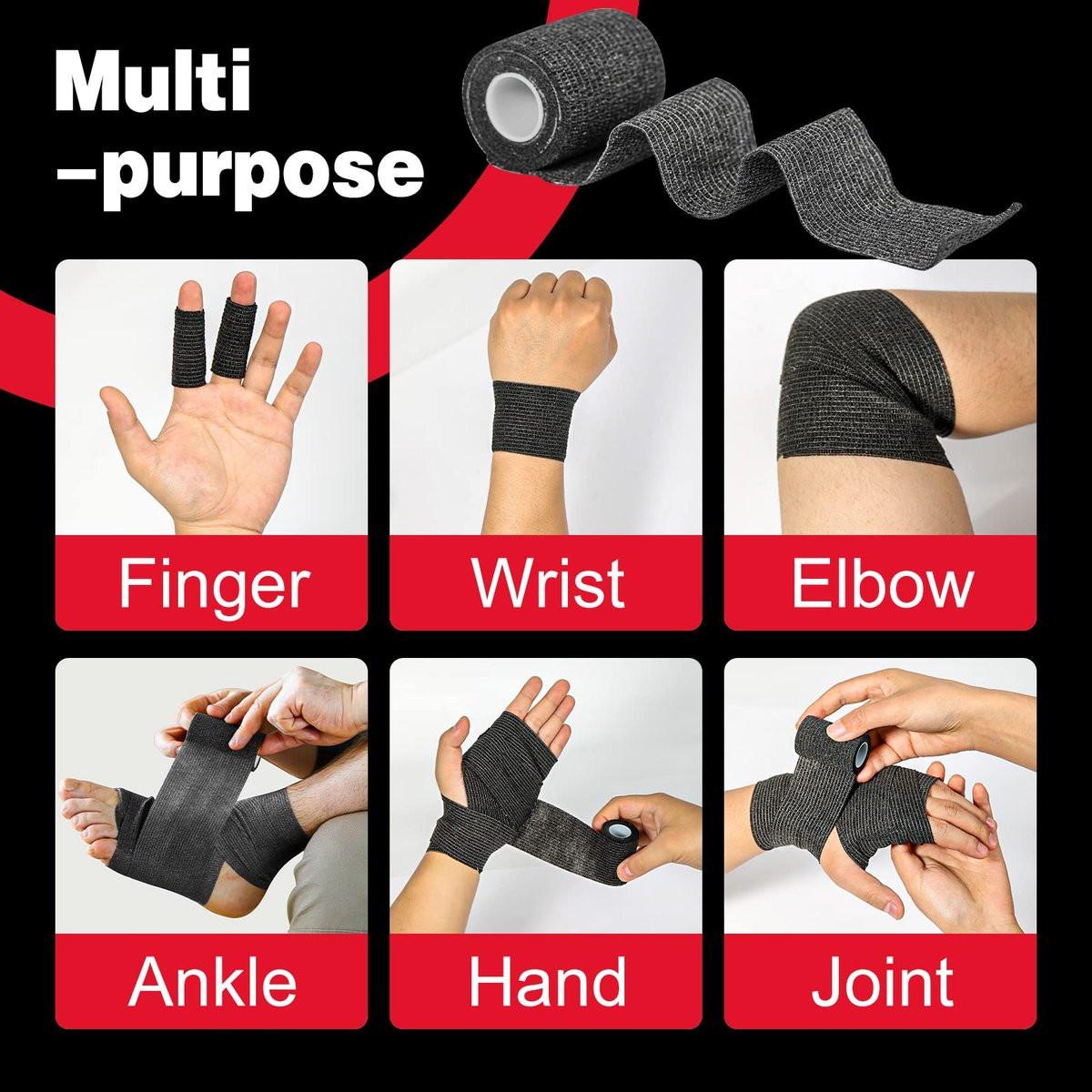 AZEN 20er-Pack Selbstklebende Bandage Wickel Schwarz - Sporttape, Veterinärbandage, Tattoo-Griffband, Knöchelbandage, Kohäsive Bandage