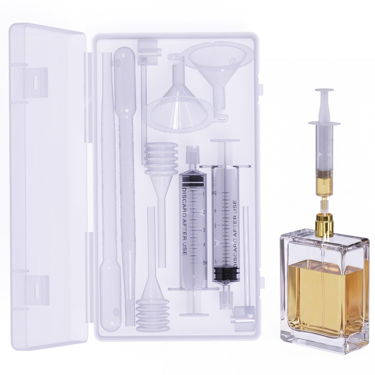Nachfüllset für Parfüm & Cologne – 10-teiliges DIY-Parfüm-Herstellungsset mit Aufbewahrungsbox – Inklusive Transferpumpe, Spritzen-Extraktor, Trichter, Pipette zum Nachfüllen von Reiseflaschen