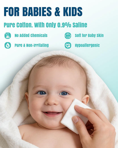 Ourmed Kochsalzlösung-Tücher 40 Stück, steril, unparfümiert, sanfte Baumwolltücher für Baby & Kinder, Augen-, Nasen- und Gesichtspflege, hypoallergen für empfindliche Haut, Piercing-Nachsorge und Wundreinigung