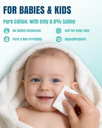 Ourmed Kochsalzlösung-Tücher 40 Stück, steril, unparfümiert, sanfte Baumwolltücher für Baby & Kinder, Augen-, Nasen- und Gesichtspflege, hypoallergen für empfindliche Haut, Piercing-Nachsorge und Wundreinigung