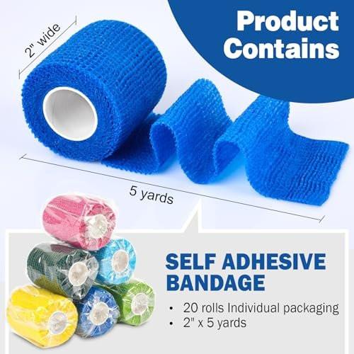 AZEN 20er Pack Selbstklebende Bandage, Elastische Kohäsivbandage, Farbiges Sporttape, Vet Wrap, Knöchel Tape 5 cm
