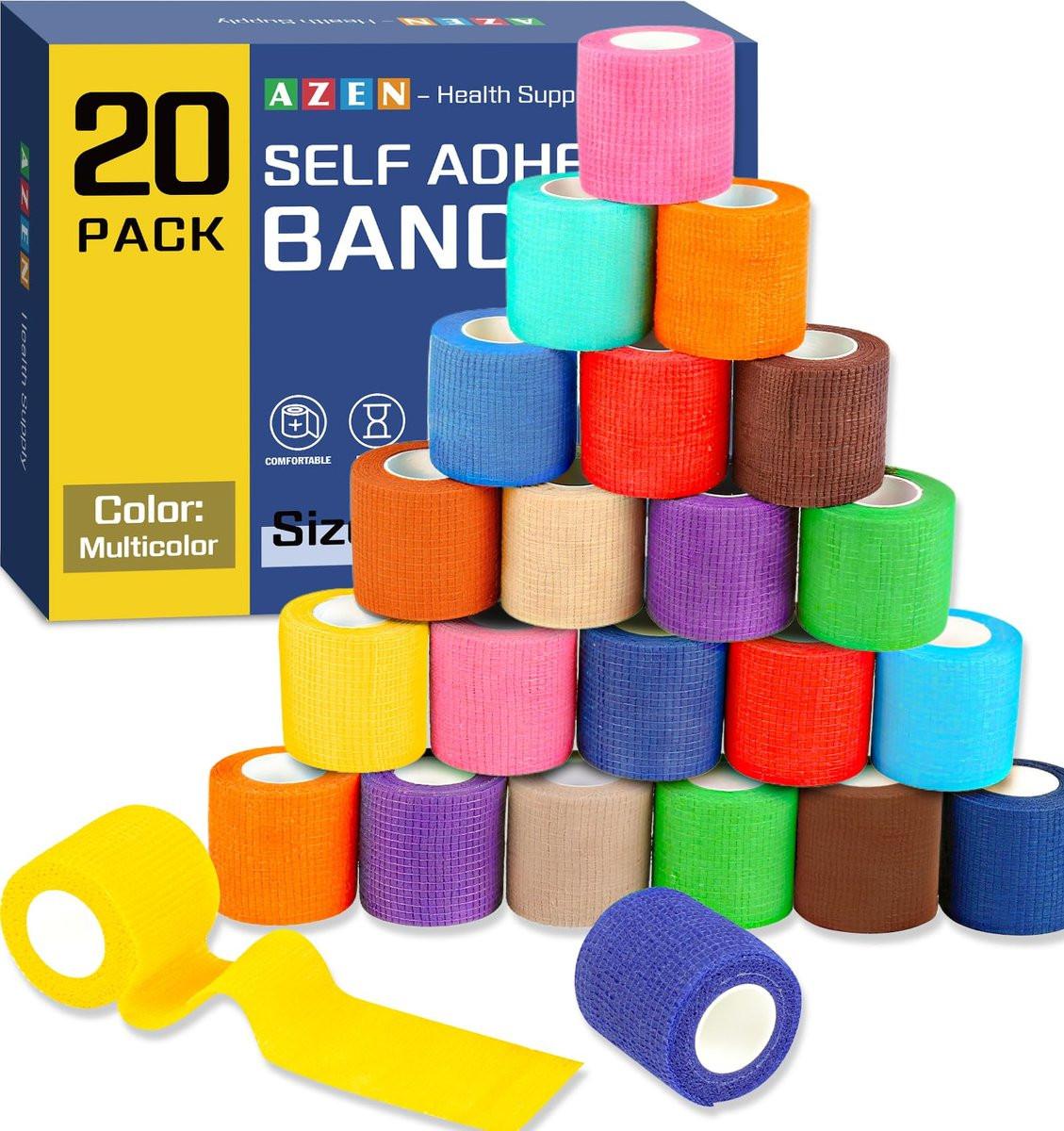AZEN 20er Pack Selbstklebende Bandage, Elastische Kohäsivbandage, Farbiges Sporttape, Vet Wrap, Knöchel Tape 5 cm