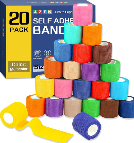AZEN 20er Pack Selbstklebende Bandage, Elastische Kohäsivbandage, Farbiges Sporttape, Vet Wrap, Knöchel Tape 5 cm