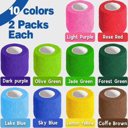 AZEN 20er Pack Selbstklebende Bandage, Elastische Kohäsivbandage, Farbiges Sporttape, Vet Wrap, Knöchel Tape 5 cm