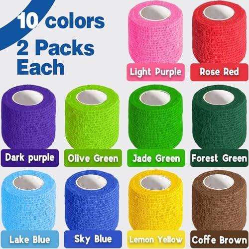 AZEN 8er-Pack Selbstklebende Bandage, 2" x 5 Yards Elastische Kohäsive Bandage, Farbiges Sporttape, Veterinärbandage, Knöcheltape, Tattoo-Griffbandage