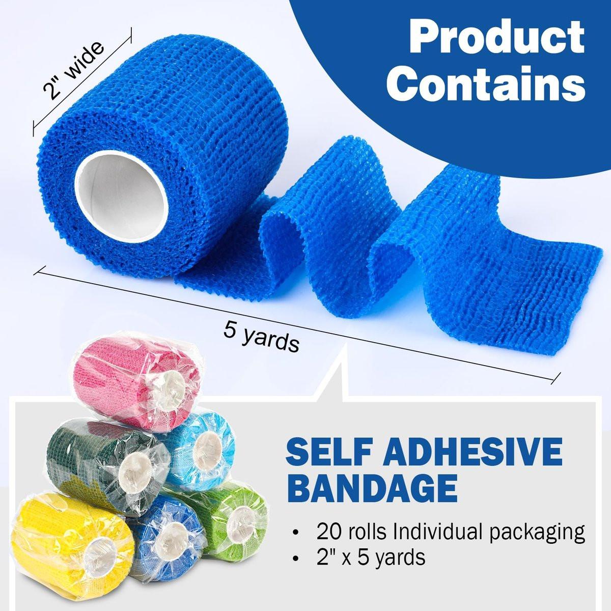 AZEN 20er Pack Selbstklebende Bandage, Elastische Kohäsivbandage, Farbiges Sporttape, Vet Wrap, Knöchel Tape 5 cm