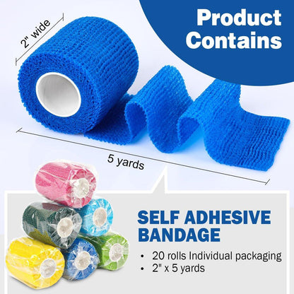 AZEN 20er Pack Selbstklebende Bandage, Elastische Kohäsivbandage, Farbiges Sporttape, Vet Wrap, Knöchel Tape 5 cm