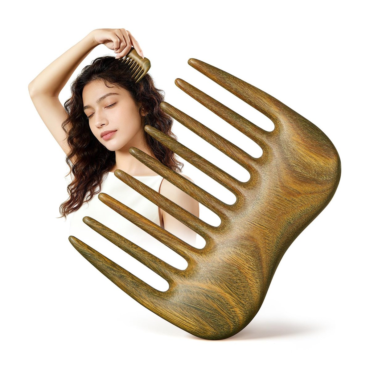 CHOSIN Breitzahnkamm für Locken, Holzkamm mit langen Zähnen zum sanften Entwirren, perfekt für dickes Haar, Damen & Herren