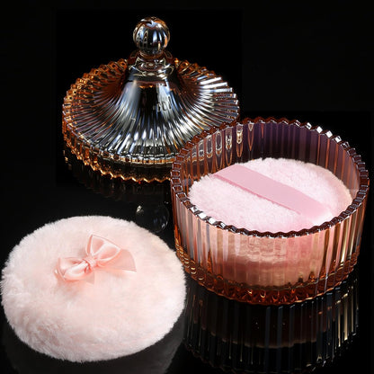 WSYUB Puderquaste & Kristallbehälter-Set, Große Körperpuderquaste und Behälter, Körperpuderbehälter mit Quaste, Valentinstag-Geschenk, Bernsteinglas