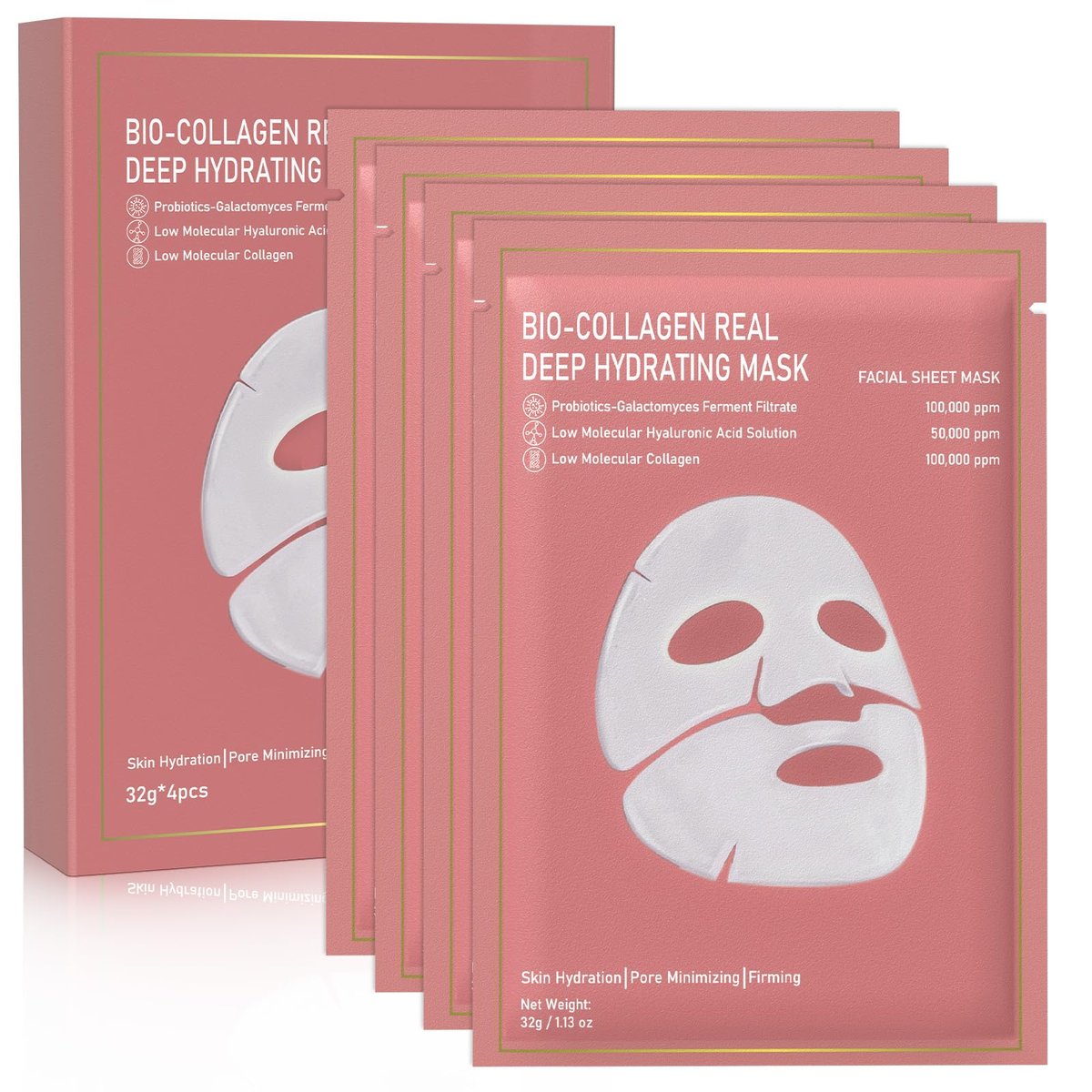 Nityrliv Collagen Gesichtsmaske, 4er Pack Bio-Collagen Tiefenwirksame Maske, Über Nacht Feuchtigkeitsspendende Gesichtsmaske für alle Hauttypen, Original Feuchtigkeitsspendende Collagen Maske