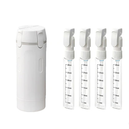 BOMPOW 4-in-1 Reiseflaschen Set – Auslaufsichere, nachfüllbare Behälter mit Spendern und Etiketten – Tragbarer Toilettenartikel-Organizer für Shampoo, Lotion, Seife