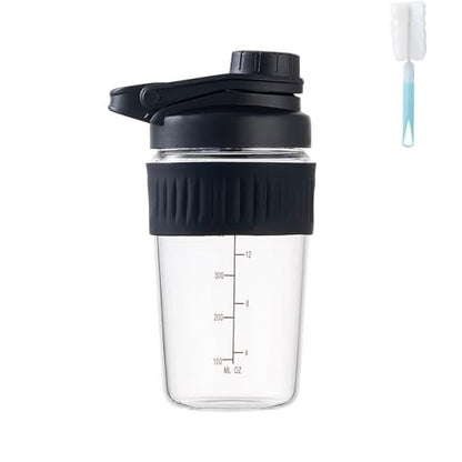 ShakeXpert 16oz Glas-Shakerflasche für Protein, Kleine Borosilikatglas-Proteinshaker-Becher mit auslaufsicherem Deckel und 304 Edelstahl-Mischkugel (16oz, Schwarz)