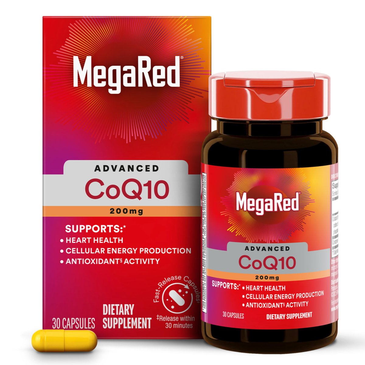 MegaRed Advanced CoQ10 – 200 mg Coenzym Q10 pro Portion, 30 Kapseln, Antioxidans zur Unterstützung der Zellenergieproduktion und Schutz vor freien Radikalen