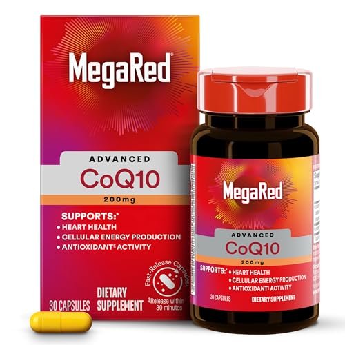 MegaRed Advanced CoQ10 – 200 mg Coenzym Q10 pro Portion, 30 Kapseln, Antioxidans zur Unterstützung der Zellenergieproduktion und Schutz vor freien Radikalen