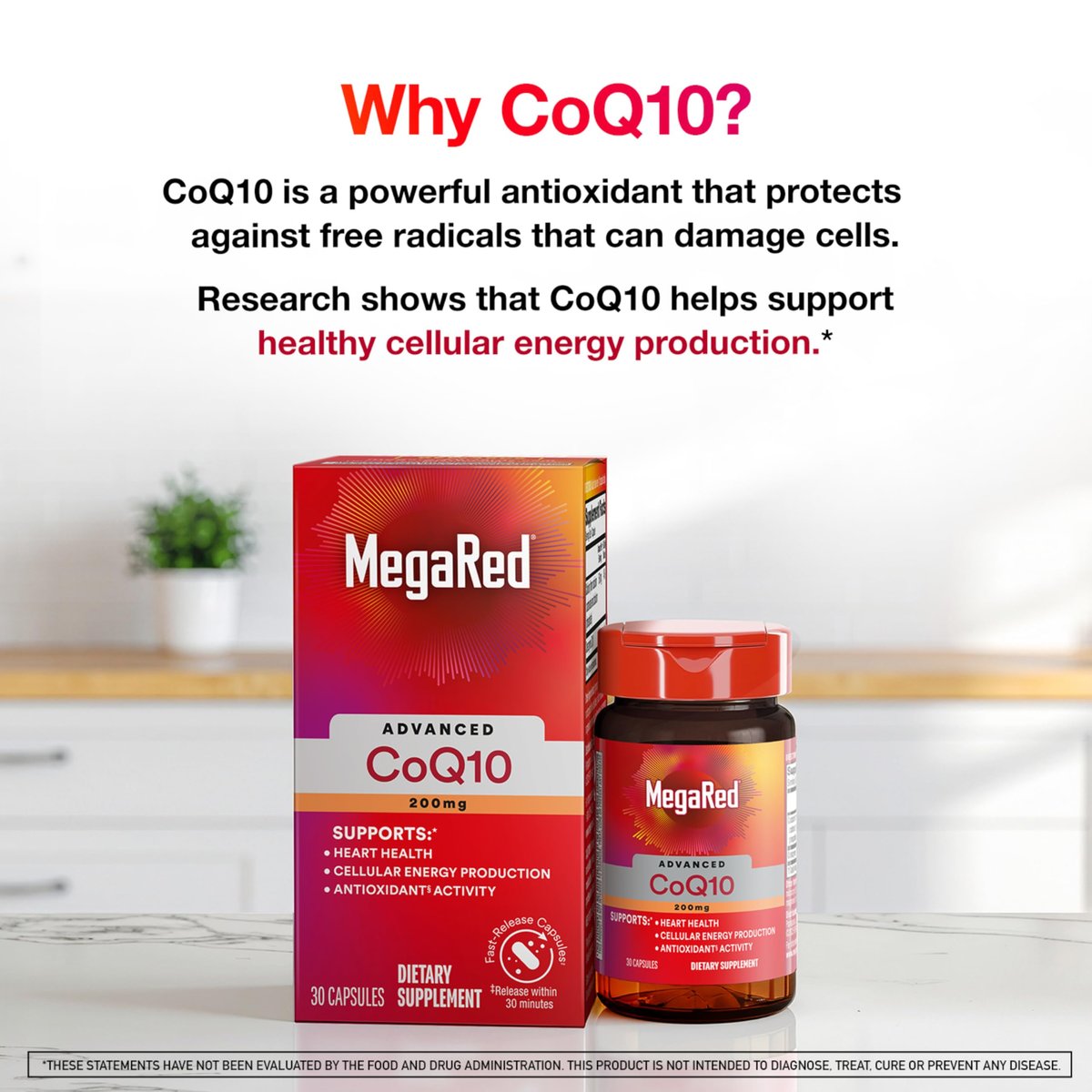 MegaRed Advanced CoQ10 – 200 mg Coenzym Q10 pro Portion, 30 Kapseln, Antioxidans zur Unterstützung der Zellenergieproduktion und Schutz vor freien Radikalen