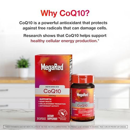 MegaRed Advanced CoQ10 – 200 mg Coenzym Q10 pro Portion, 30 Kapseln, Antioxidans zur Unterstützung der Zellenergieproduktion und Schutz vor freien Radikalen