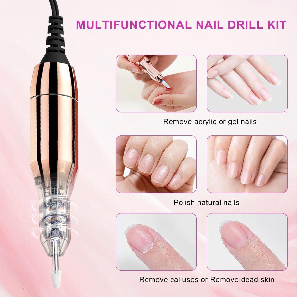 Professioneller elektrischer Nagelbohrer 40000 U/min, kabelloser Nagelfeiler mit 12 Bohraufsätzen, wiederaufladbar für Acryl-Gel-Polieren, Maniküre zu Hause und im Salon