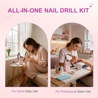 Professioneller elektrischer Nagelbohrer 40000 U/min, kabelloser Nagelfeiler mit 12 Bohraufsätzen, wiederaufladbar für Acryl-Gel-Polieren, Maniküre zu Hause und im Salon