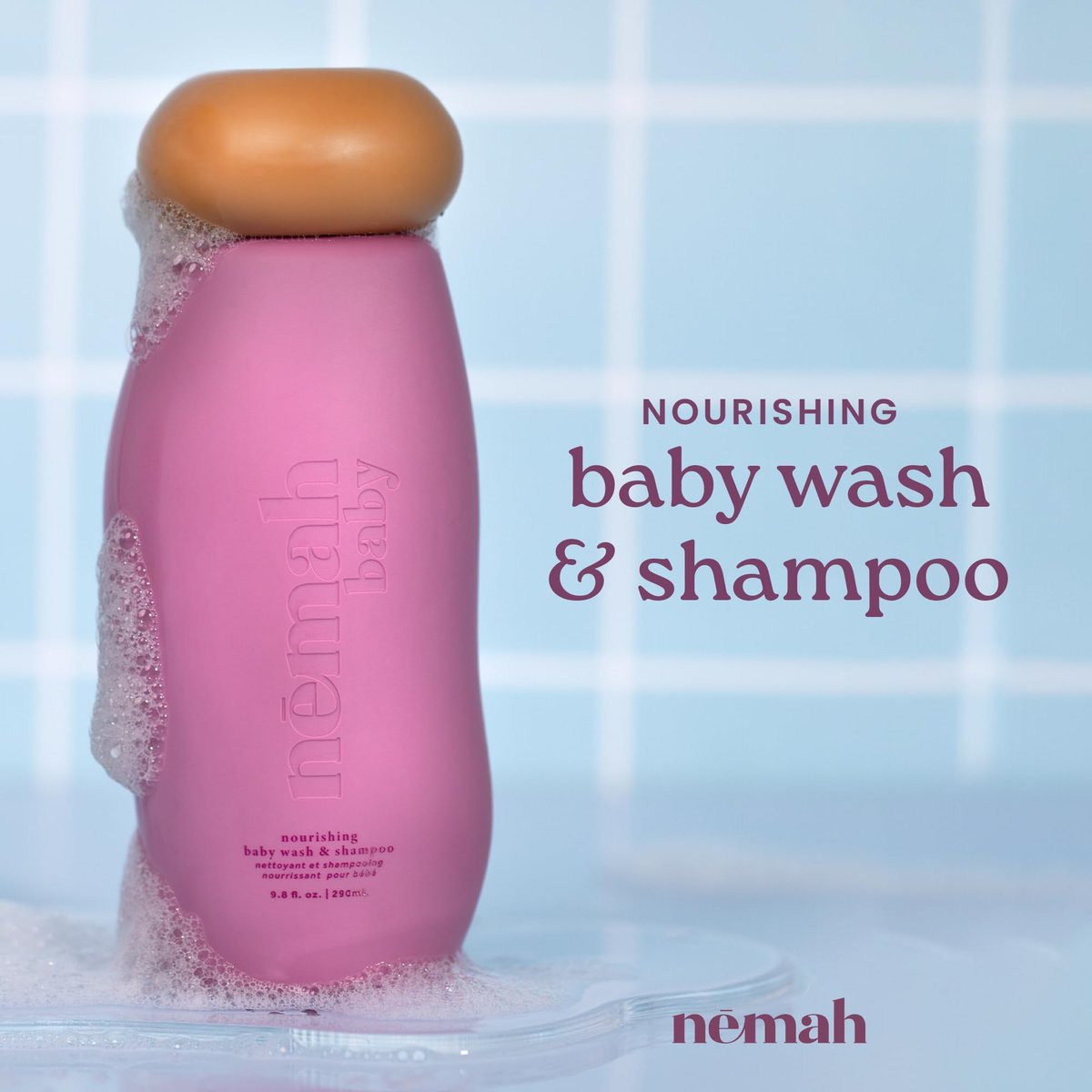 Nemah Baby Waschgel & Shampoo, 2-in-1 Babywaschmittel für Haare und Körper, Tränenfreies Shampoo und Duschgel mit Kamille, Aloe Vera und Jojobaöl, für Neugeborene und Kleinkinder, Vegan, Babybad Essentials, 9,8 Fl Oz
