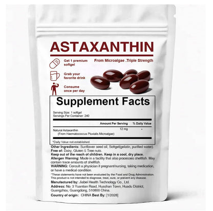 ZEYARUIBO Astaxanthin 12mg – Premium Antioxidant Kapseln für Augen-, Immun- und Hautgesundheit, 240 Weichkapseln