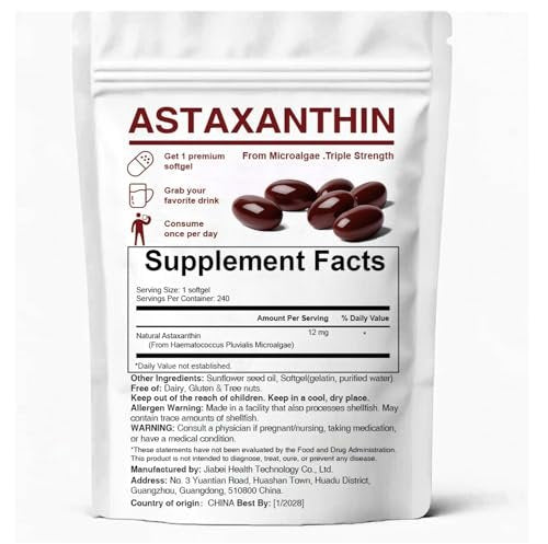 ZEYARUIBO Astaxanthin 12mg – Premium Antioxidant Kapseln für Augen-, Immun- und Hautgesundheit, 240 Weichkapseln
