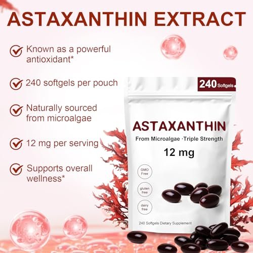 ZEYARUIBO Astaxanthin 12mg – Premium Antioxidant Kapseln für Augen-, Immun- und Hautgesundheit, 240 Weichkapseln