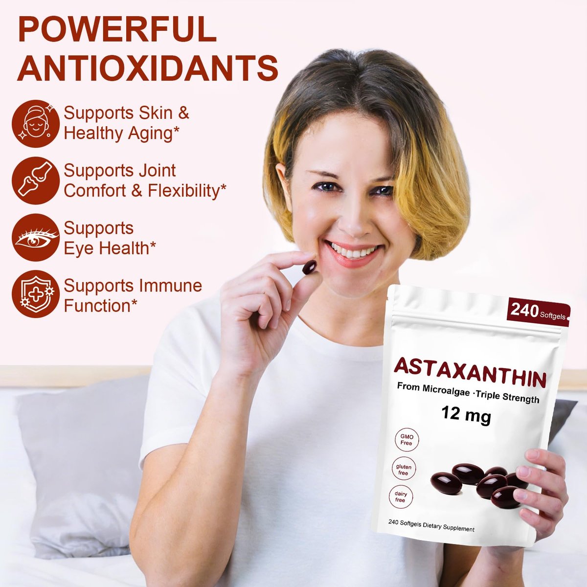 ZEYARUIBO Astaxanthin 12mg – Premium Antioxidant Kapseln für Augen-, Immun- und Hautgesundheit, 240 Weichkapseln