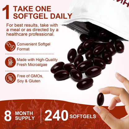 ZEYARUIBO Astaxanthin 12mg – Premium Antioxidant Kapseln für Augen-, Immun- und Hautgesundheit, 240 Weichkapseln