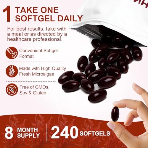 ZEYARUIBO Astaxanthin 12mg – Premium Antioxidant Kapseln für Augen-, Immun- und Hautgesundheit, 240 Weichkapseln