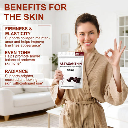 ZEYARUIBO Astaxanthin 12mg – Premium Antioxidant Kapseln für Augen-, Immun- und Hautgesundheit, 240 Weichkapseln