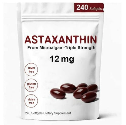 ZEYARUIBO Astaxanthin 12mg – Premium Antioxidant Kapseln für Augen-, Immun- und Hautgesundheit, 240 Weichkapseln