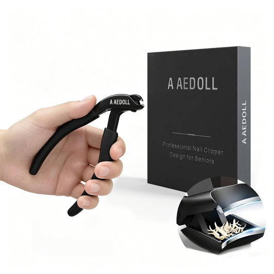 A AEDOLL Premium Zehennagelschneider für Senioren – Ergonomischer Langgriff-Nagelknipser für dicke Zehennägel mit Auffangbehälter (Schwarz, Edelstahl)