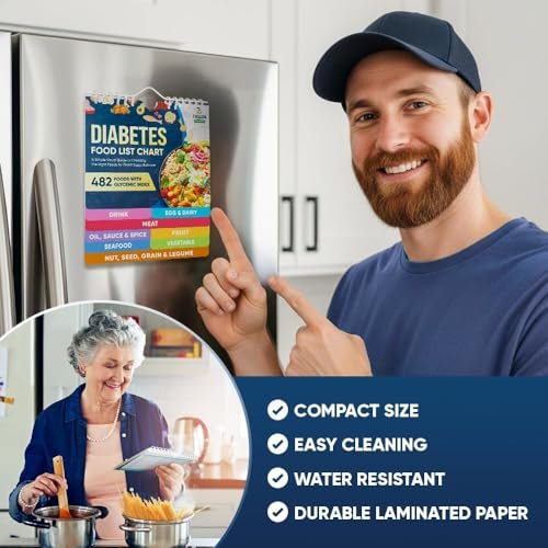 Diabetes-Lebensmittelliste und Mahlzeitenplaner-Kit – 480+ Lebensmittel & 100 Rezepte – Kohlenhydrate, Kalorien & Protein-Tracker – Niedriger glykämischer Index für Typ 1 & 2 Diabetes