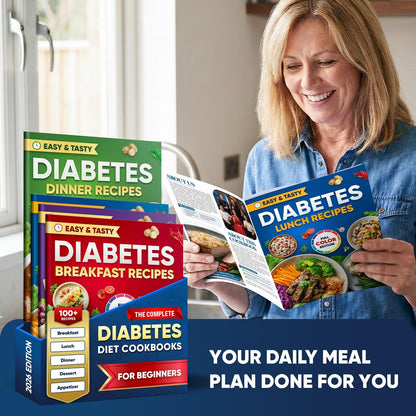 Komplettes Diabetes-Kochbuch-Set (4 Bücher) – 100 einfache Diabetiker-Rezepte für Frühstück, Mittagessen, Abendessen & Dessert – Inklusive vollständiger Nährwertangaben, Kohlenhydratzahlen & Schritt-für-Schritt-Anleitungen – Niedriger GI-Index
